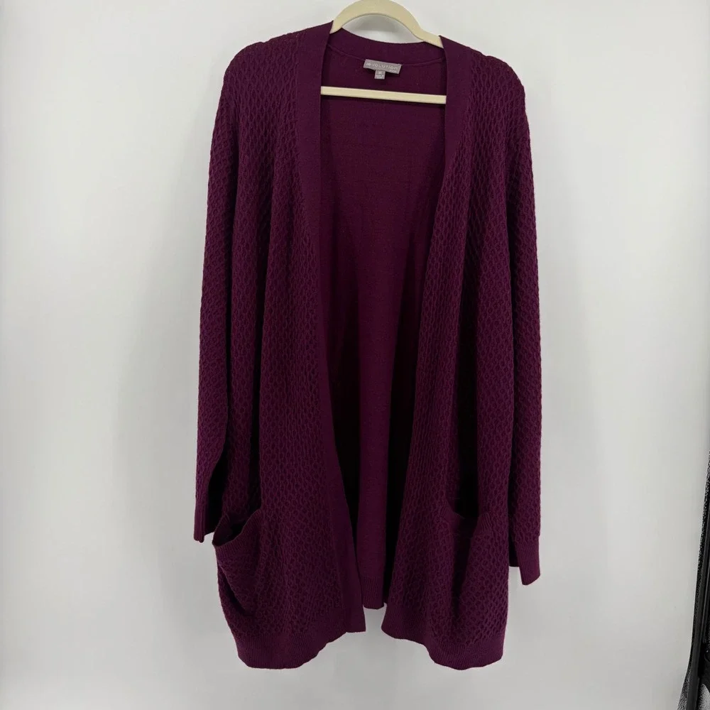 Evolution by Cyrus Womens 3X Purple Cardigan Open Front Waffle Knit‎ Casual NEW